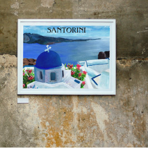 Trendy Santorini Greece Illustration Poster