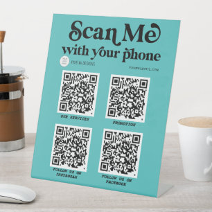 Trendy scannable Modern QR code networking Teal  Pedestal Sign