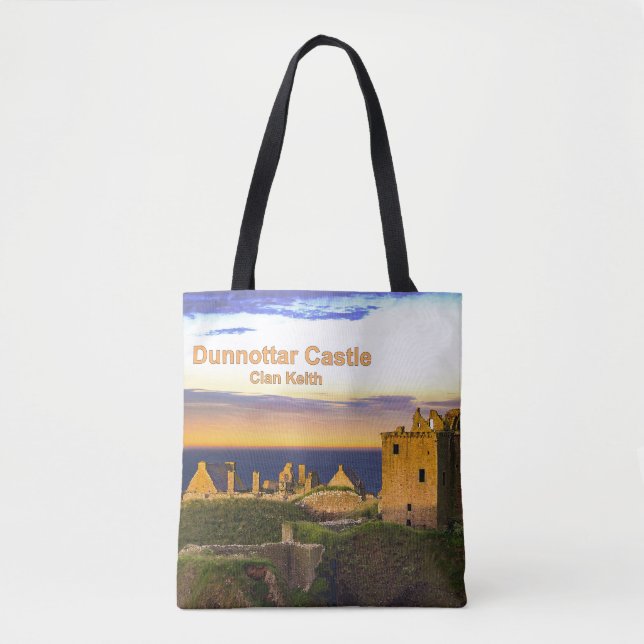 Trendy Scotland's Dunnottar Castle   -- Clan Keith Tote Bag (Front)