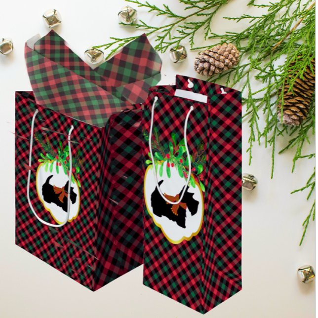  Trendy Scottie Red Black Green Christmas Plaid  Wine Gift Bag (Fun red green black plaid, with a charming Scottie!)