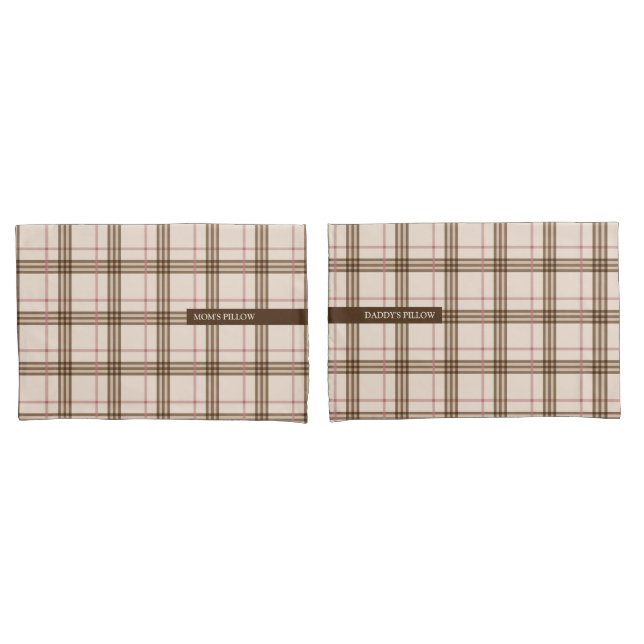 Trendy Scottish plaid tartan beige brown red Pillowcase (Front-Set)