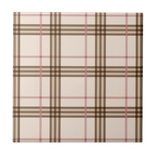 Trendy Scottish Thompson beige brown red tartan Tile (Front)