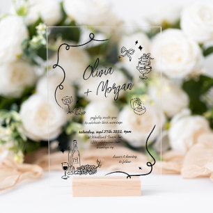 Trendy Scribble Doodle Script Wedding Acrylic Invitations