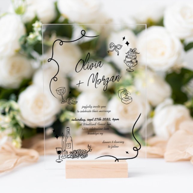  Trendy Scribble Doodle Script Wedding Acrylic Invitations (Creator Uploaded)