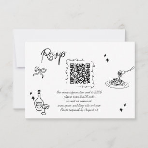 Trendy Scribble Doodle Script Wedding QR Code RSVP Card