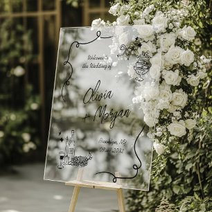 Trendy Scribble Doodle Script Wedding Welcome Sign