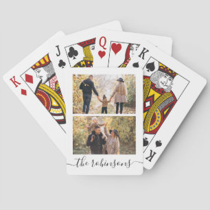 Trendy Script 2 Photo Collage Personalised Playing Cards