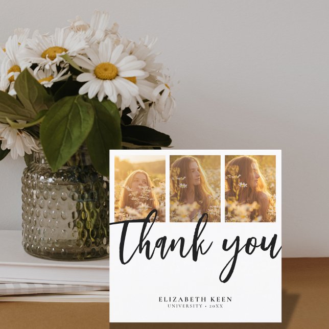 Trendy Script | 4 photo Graduation Thank You Card (Creator Uploaded)