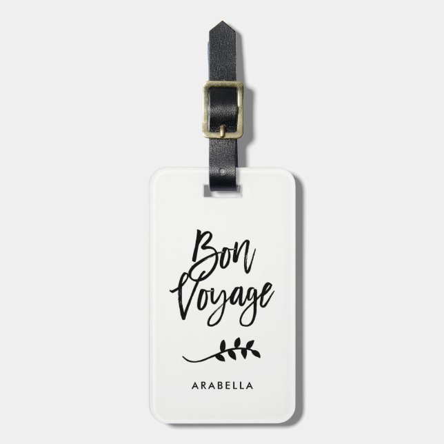 Trendy Script and Leaves | Bon Voyage Luggage Tag (Front Vertical)