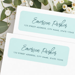 Trendy script aqua blue return address