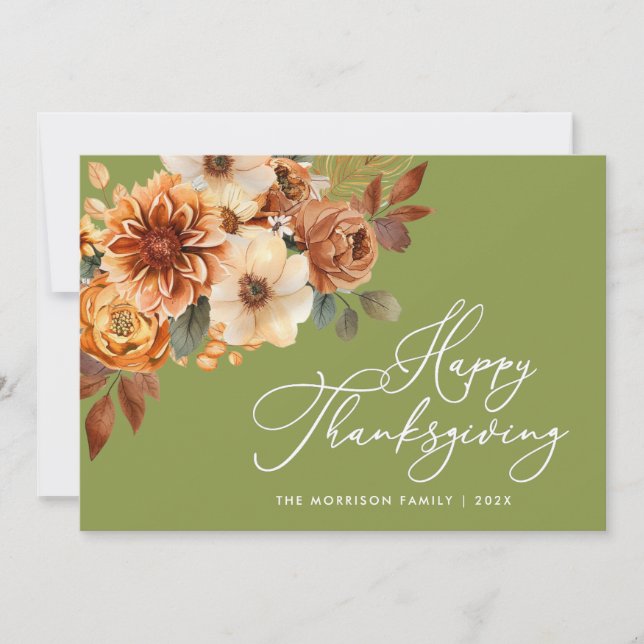  trendy script autumn thanksgiving photo holiday card (Front)