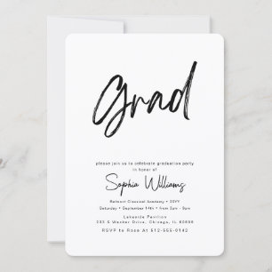 Trendy Script Black and White Grad Party Invitation