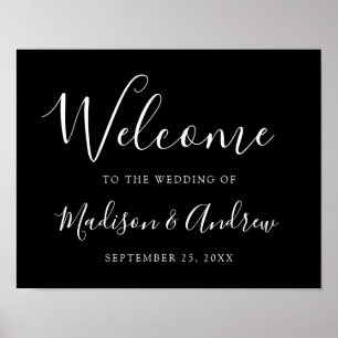 Trendy Script Black Wedding Welcome Poster