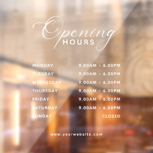 Trendy Script Business Opening Hours Transparent Window Cling