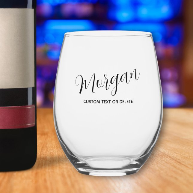 Trendy Script Calligraphy Personalised Custom Stemless Wine Glass (Creator Uploaded)