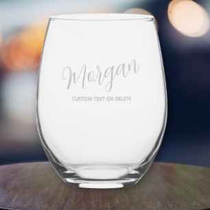 Trendy Script Calligraphy Personalized Custom Stemless Wine Glass