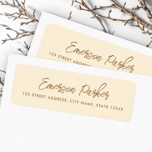 Trendy script cream coloured return address