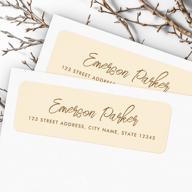 Trendy script cream coloured return address (Trendy script cream colored return address label)