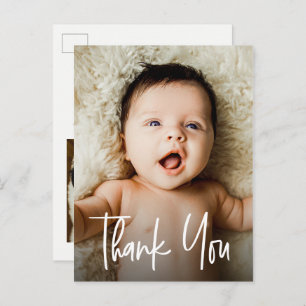 Trendy Script Custom Photos Baby Thank You Postcard