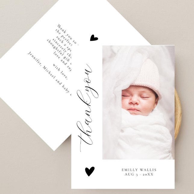 Trendy Script Elegant Photo Baby Shower Thank You Card (Creator Uploaded)