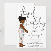 Trendy Script Girl Rainbows Dark Hair 3rd birthday