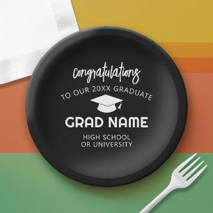 Trendy Script Graduation Party - Black Paper Plate
