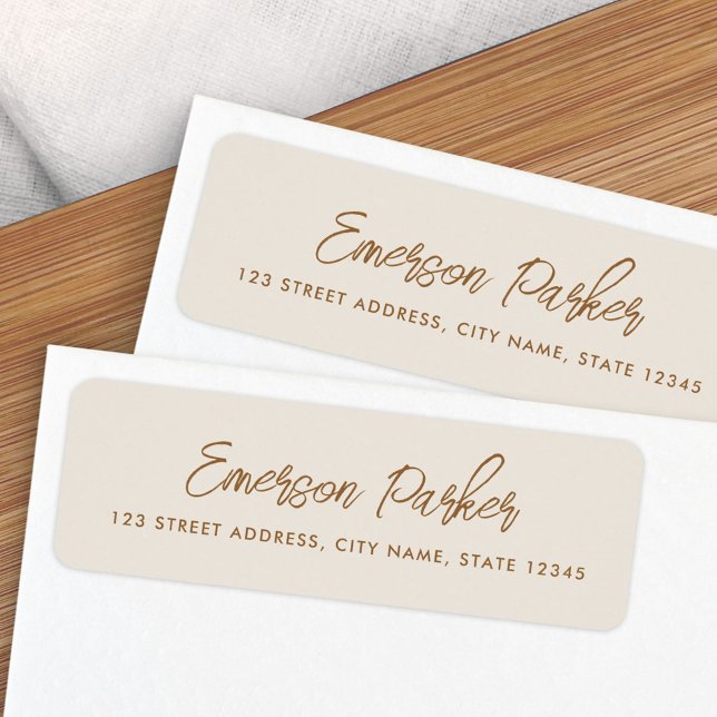 Trendy script ivory return address label (Creator Uploaded)
