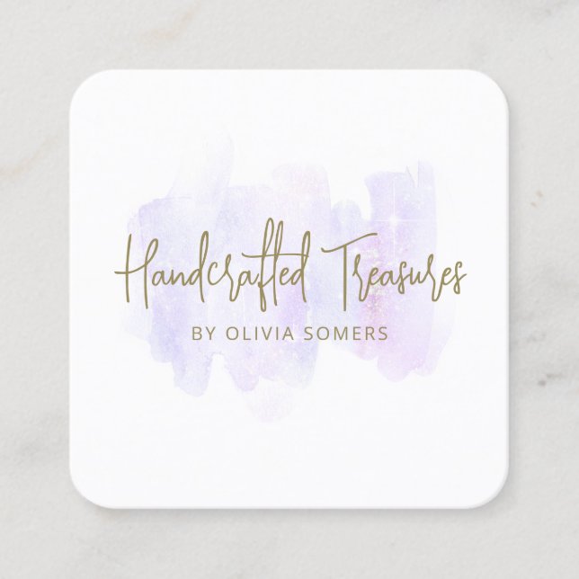 Trendy Script Lavender Watercolor  Square Business Card (Front)