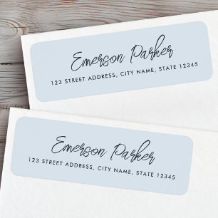 Trendy script light dusty blue return address
