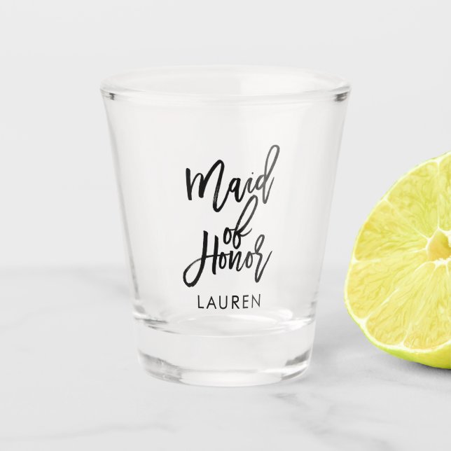 Trendy Script "Maid of Honour" Personalised Shot Glass (Front)