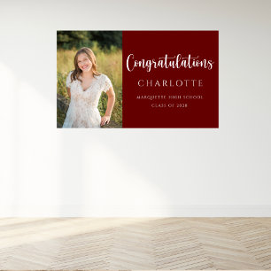 Trendy Script Maroon Graduation Photo Banner