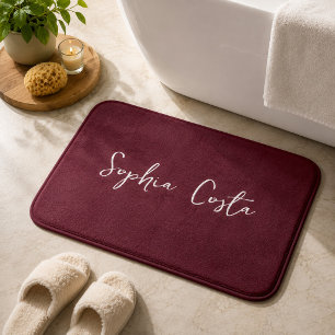 Trendy Script Modern Custom Signature Name Red Bath Mat
