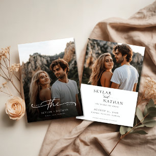 Trendy Script Modern Minimalist Wedding Photo Save The Date