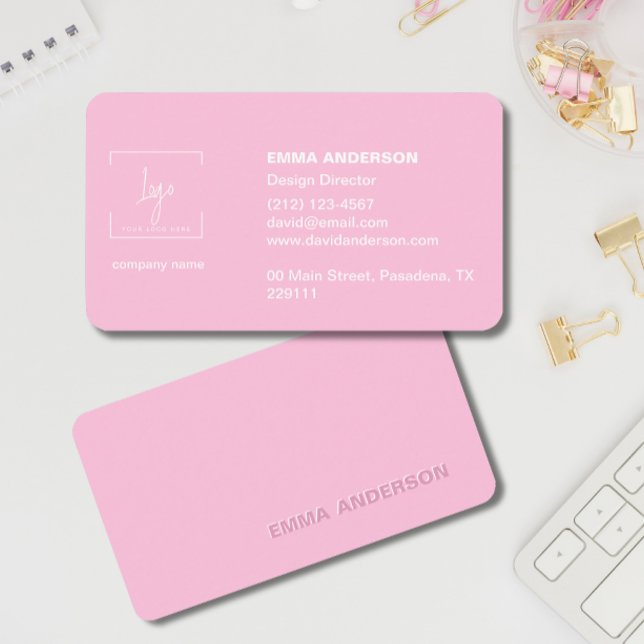 Trendy Script Modern Pink Minimalist Bold Business Card (Creator Uploaded)