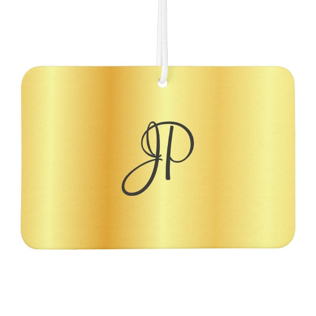 Trendy Script Monogram Faux Gold Template Elegant Car Air Freshener (Front)