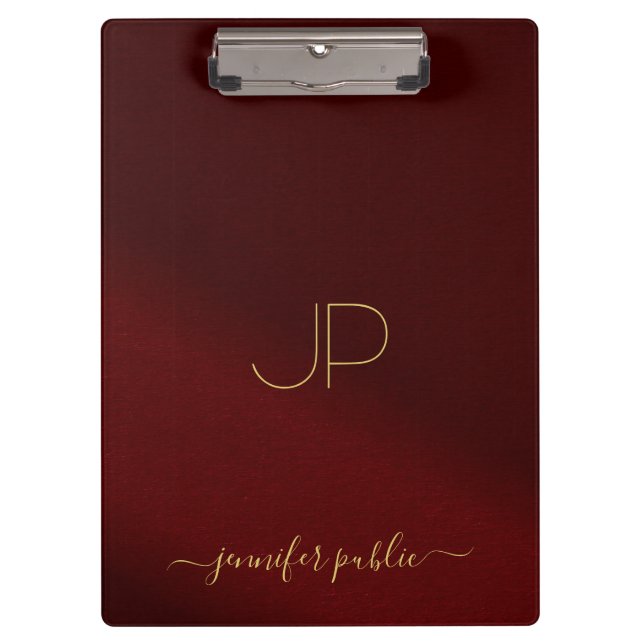 Trendy Script Name Monogram Elegant Gold Text Clipboard (Front)