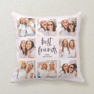 Trendy Script on Blush Multi Photo Best Friends Cushion