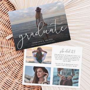 Trendy Script Overlay Multi Photo Graduation  Announcement