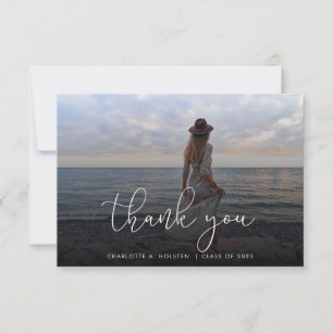 Trendy Script Overlay Multi Photo Graduation  Thank You Card