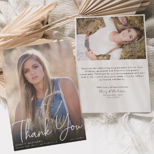 Trendy Script Overlay Photo Graduation Thank You Announcement