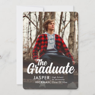 Trendy Script Overlay Silver    Photo Graduation Announcement