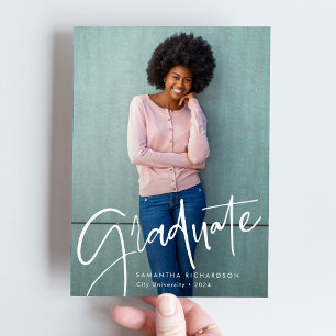 Trendy Script Overlay   Two Photo Graduation Announcement