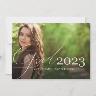 Trendy Script Overlay Two Photo Graduation Announcement