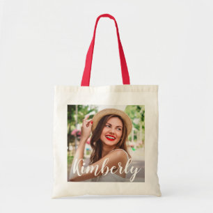 trendy script personalised image and name tote bag