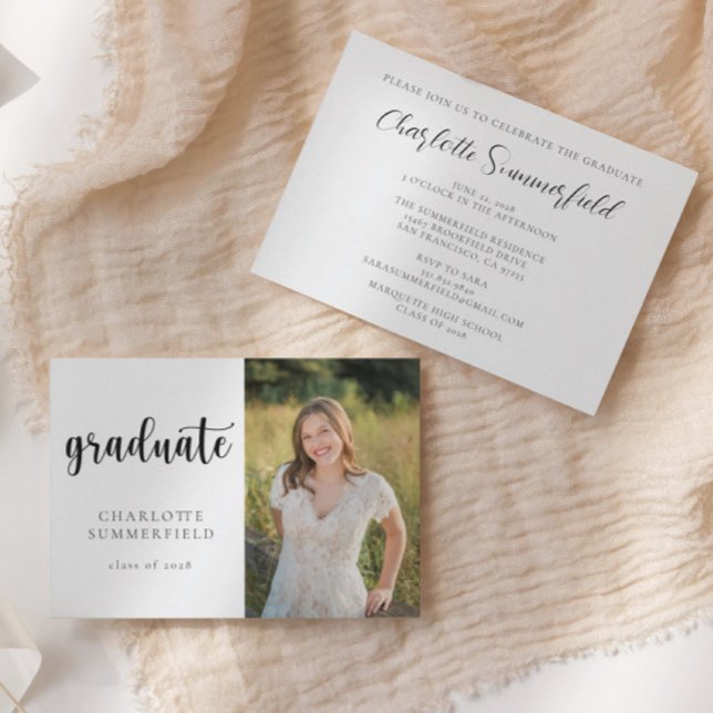 Trendy Script Photo Black & White Graduation Invitation (Creator Uploaded)