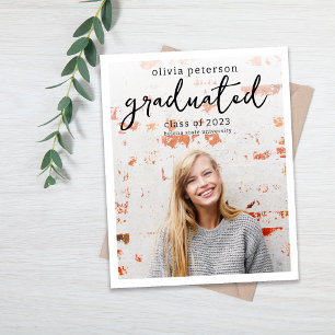Trendy Script Photo Graduation Announcement