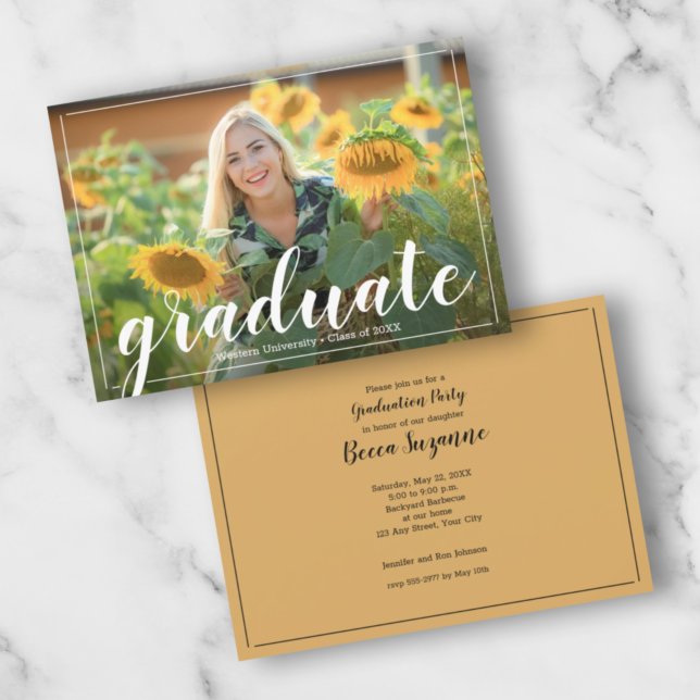 Trendy Script Photo Graduation Party Invitations (Creator Uploaded)