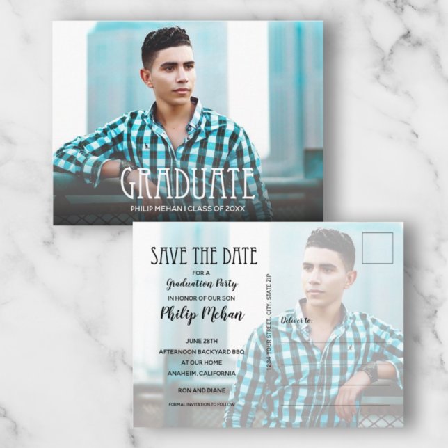 Trendy Script Photo Graduation Save the Date Postcard (Creator Uploaded)