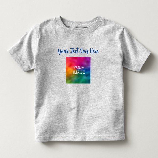 Trendy Script Text Name Upload Your Own Image Grey Toddler T-Shirt (Front)