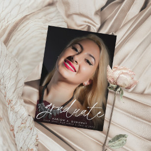 Trendy Script Two Photo Graduation Announcement Postcard